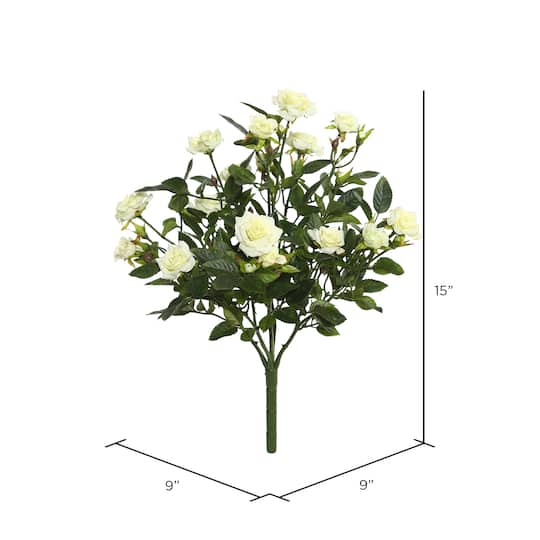 15" White Artificial Mini Diamond Rose Bush